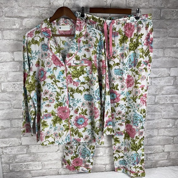 New Ella Simone Floral 2 Piece Pajamas Pajama Set Pink Floral Cotton Size L - Picture 1 of 16